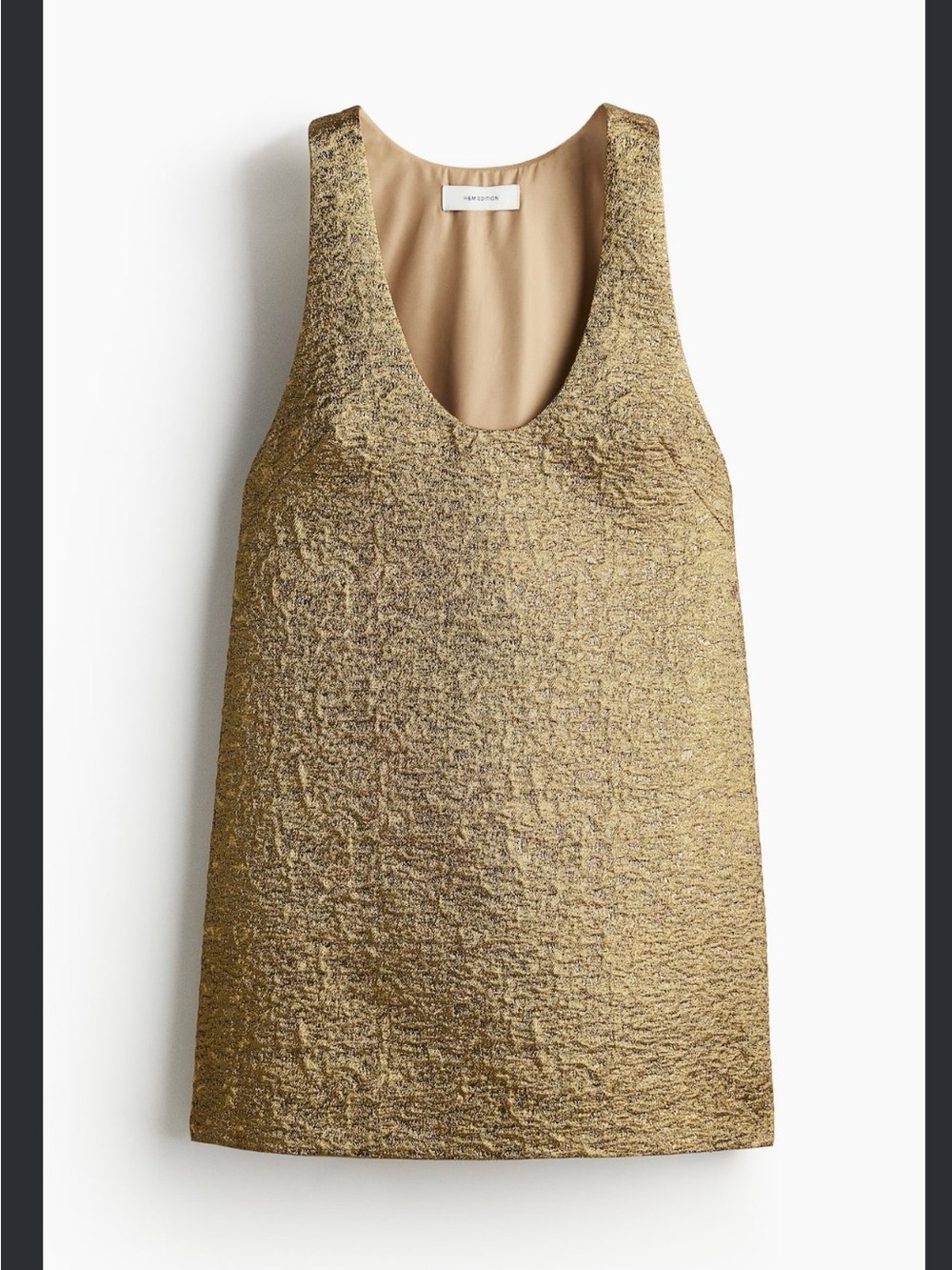NWOT H&M Edition Shimmering Gold Jacquard-Weave Dress L - Picture 2 of 7